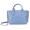 Image de DUDU Petit Sac Femme à bandoulière en Cuir véritable, élégant Mini Sac de soirée, 22 x 13 cm, Deux poignées, bandoulière à chaîne, Fermeture Zip Bleu Pastel