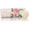 Image de Boîte cadeau Savon Rose Italien, Lot de 3 savons naturel ronde sculptée avec fleurs, 3 x 125g