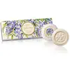 Image de Wisteria Fleur, Coffret cadeau avec 3 savons végétaux de 100g, Savon de Fiorentino italienne, la main avec décoratif gravé