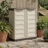 Image de Dmora Armadio da Esterno Courtrai, Armadio balcone multiuso, Mobile da Esterno a 2 Ante, 100% Made in Italy, Beige e Marrone, 70x39h86 cm, Finitura Righe
