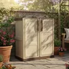 Image de Dmora Armadio da Esterno Courtrai, Armadio balcone multiuso, Mobile da Esterno a 2 Ante, 100% Made in Italy, Beige e Marrone, 70x39h86 cm, Finitura Quadri