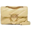 Image de Pinko Love Puff Sac à bandoulière, jaune vanille, cuir, effet maxi matelassage, fermeture à rabat, 22 x 15,5 x 10 cm, Galvanica or antique