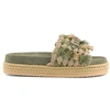 Image de Mou pour femme. MU.SW451008K Sandales vertes en daim Monoband à franges en corde (37), 3 à 5 cm, Cuir, Aucun, Casuel