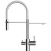 Image de Mélangeur évier robinet cuisine 3 voies bec BLANC orientable et douchette 2 jets pour l'eau chaude et froide - bec tournant indépendant pour l'eau filtrée - pour tous les systemes de filtrage d'eau