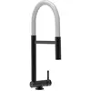 Image de Mélangeur évier cuisine chrome noir mat bec blanc rabattable 4,5 cm orientable et douchette 2 jets amovible
