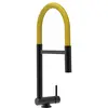 Image de Mélangeur évier cuisine chrome noir mat bec jaune rabattable 4,5 cm orientable et douchette 2 jets amovible