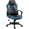 Image de Vinsetto Chaise de jeu ergonomique, chaise de bureau pivotante avec roulettes en cuir PU noir et bleu, hauteur réglable