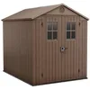 Image de FRANKYSTAR® Darwin Abri de jardin 190 x 221 x 244 cm 2 portes pour rangement outils finition effet bois Evotech+ en résine marron