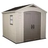 Image de FRANKYSTAR® Factor 8x8 - Abri de jardin 256,50 x 243 x 255 cm 2 portes pour rangement outils finition effet bois en résine beige