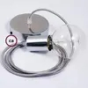 Image de Lampe Suspension câble Textile Effet Soie Argent RM02-1 Mètres, Chromé, Monté, Non