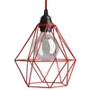 Image de creative cables - Suspension fabriquée en Italie avec câble Textile, Abat-Jour Cage Diamond et Finition en métal - avec Ampoule, Rouge