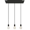 Image de creative cables - Suspension à 3 Bras avec XXL Rose-One rectangulaire 675 mm complète avec câble Textile et Finitions en métal - Noir Mat Dibond, avec Ampoule