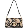 Image de LIU.JO Sac à bandoulière en cuir synthétique avec imprimé abstrait, chaîne dorée, fermeture décorative, beige et noir