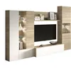 Image de ESSENCIAL Meuble TV avec LED classique blanc brillant et décor chêne - L 260 cm