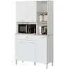 Image de Habitdesign Modèle Kira Meuble d'appoint de cuisine 5 portes + 1 tiroir Finition blanche « Artik » et chêne canadien, dimensions : 186 x 108 x 40 cm (H x l x P).