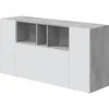 Image de Buffet LOIRA - Mélaminé - Blanc artik et ciment - 3 portes + 3 niches de rangement - L 150 x P 41 x H 76 cm