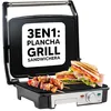 Image de SOGO SS-7131 Plaque à sandwich électrique 2000 W avec plaque de gril antiadhésive 28 x 22 cm et ouverture à 180° Argenté