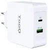 Image de TooQ TQWC-2SC03WT - Chargeur Mural à Chargement Rapide avec 2 x (USB-C et USB) 48W/ 6A, avec Technologie de Charge Rapide et PD, Chargeur Portable pour appareils USB et USB-C, Couleur Blanc