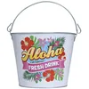 Image de FIESTAS GUIRCA | Seau Métallique Aloha Réutilisable (19x23 cm) - Décoration de Table pour Fêtes d'Été et de Graduation - Idéal pour Thématiques Hawaïennes et Célébrations - Blanc