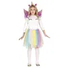 Image de FIESTAS GUIRCA Costume de Licorne Arc-en-Ciel avec Ailes-Costume de licorne pour filles comprenant une robe avec tutu multicolore, un serre tête licorne doré et des ailes roses pour filles 10-12 Ans