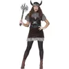 Image de FIESTAS GUIRCA | Costume de Vikinga pour Femme (42-44/L) - Robe, Bandeau, Ceinture et Cornes - Costumes de Guerrière Nordique pour Halloween, Carnaval et Fêtes Vikings - Marron et Gris