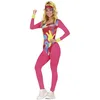 Image de FIESTAS GUIRCA Déguisement de patinage à roulettes des années 80 pour femme - Tenue d'instructeur d'aérobic rose des années 80 - Costume de Patineuse pour femme Taille S 36-38