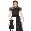 Image de FIESTAS GUIRCA Costume de Fille de Famille Gothique la Reine de Nuit - Robe Noire Elégante - Déguisement Halloween Fille 5-6 Ans