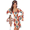 Image de FIESTAS GUIRCA Groovy Déguisement hippie pour femme - Robe hippie courte des années 70 avec bandeau hippie - Déguisement disco années 60 pour femme Taille M