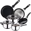 Image de San Ignacio PK669 Batterie de Cuisine Sip 5 Pièces Casserole + Deux Faitouts avec Couvercle de Verre avec Set de 3 Poêles Ø16/20/24 cms., Induction, Acier Inoxydable, Chromé, 44 x 35 x 25 cm