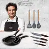 Image de San Ignacio PK1786 Poêles Navy Black 16/20/24 cm Autre Presse-purée, induction, 4 couteaux, acier inoxydable, avec set de 3 ustensiles de cuisine, nylon, aluminium