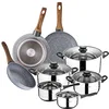 Image de SAN IGNACIO Batterie de cuisine 8 pièces en acier inoxydable avec set de poêles (18,20,24 cm) en aluminium forgé, induction