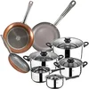 Image de SAN IGNACIO Batterie de cuisine 8 pièces en acier inoxydable avec set de poêles (18,22 et 26 cm) en aluminium pressé, induction