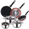 Image de San Ignacio Batterie 5 pièces en acier inoxydable : casserole Ø16 x 7,5 cm, casseroles Ø18 x 8,5 cm et Ø20 x 9,5 cm, induction + lot de 3 poêles Ø16/20/24 cm, aluminium pressé, induction