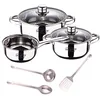 Image de San Ignacio Batterie 5 pièces en acier inoxydable : casserole Ø16 x 7,5 cm, Ø18 x 8,5 cm, Ø20 x 9,5 cm, induction + Set de 3 ustensiles de cuisine en acier inoxydable, PK3371