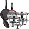 Image de Pack de 3 casseroles Ø20 / 24 et 28 cm + 8pc Batterie de cuisine en acier inoxydable