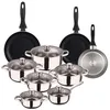 Image de Well Home Set de batterie de cuisine de 12 pièces en acier inoxydable + 3 poêles Ø16Ø20Ø24cm Gris métallisé en aluminium pressé