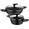 Image de Lot de 2 casseroles basses Ø20 cm (2,2 L) + Ø28 cm (4,2 L) avec couvercles en aluminium forgé couleur noir cuivre Bergner