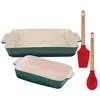 Image de Lot de 2 ustensiles de cuisine - Cuillère et spatule en silicone + 2 plats à four rectangulaires en grès couleur verte EXCALIBUR Bergner