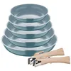 Image de Set de 5 poêles Ø18Ø20Ø22Ø24Ø26cm en aluminium pressé vert + 2 poignées amovibles Click&Cook Bergner