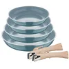 Image de Set de 4 poêles Ø22Ø24Ø26Ø28cm en aluminium pressé vert + 2 poignées amovibles Click&Cook Bergner
