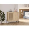 Image de Calicosy Commode 2 Portes Décor Chêne et Pieds en Métal Inca - Panneaux de Particules MÉLAMINÉ/MÉTAL - pour Salon, Salle à Manger - l40 x L80 x H80 cm