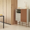 Image de Teulat - Meuble d'appoint haut Nube avec 2 niches, 4 tiroirs et 1 porte coulissante sable et argile - 120x45x140cm OS