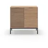 Image de Calicosy Petit Buffet 2 Portes Décor Chêne, Rainures Noires et Pieds en Métal Ariel - Panneaux de Particules MÉLAMINÉ/MÉTAL - pour Salon, Salle à Manger - l40 x L80 x H80 cm