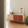 Image de Teulat - Buffet Yoko 2 portes et 3 tiroirs chêne et rouge brique - 180x45x80cm OS