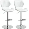 Image de Homcom Lot de 2 tabourets de bar tabourets de cuisine pivotants Hauteur réglable de 91,5 à 113,5 cm avec repose-pieds et base en métal Ø 41 cm Blanc