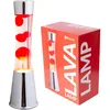 Image de fisura. - Lampe à lave rouge. Base chromée, liquide transparent et lave rouge. Lampe d'ambiance originale. Avec ampoule de rechange. 11 cm x 11cm x 39,5 cm.