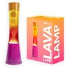 Image de fisura. - Lampe à lave dégradée rose et orange. Base rose, verre effet dégradé et couvercle orange. Lampe effet relaxant. Avec ampoule de rechange. 11 cm x 11 cm x 39,5 cm.