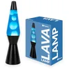 Image de Fisura - Lampe à lave bleue et noire. Base noire, lave blanche et liquide bleu. Lampe à lave rétro avec ampoule de rechange. 11,5 cm x 11,5 cm x 40 cm.