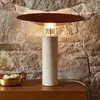 Image de Carpyen Lampe de table LED Rebound, travertin, cuir brun