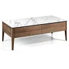 Image de Angel Cerdá - Table Basse Rectangulaire avec Plateau en Porcelaine Calacatta et Base en Noyer - Table Basse Moderne avec Tiroirs - Originale et Versatile - Matériaux Résistants - 120 x 60 x 40 cm